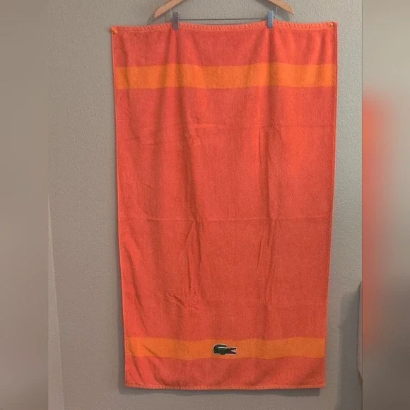 Lacoste Crocodile Logo Orange Cotton Bath Towel 29 x 48 - Picture 3 of 9